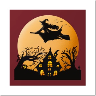 Creepy Witch With Broom Halloween T-shirt Posters and Art